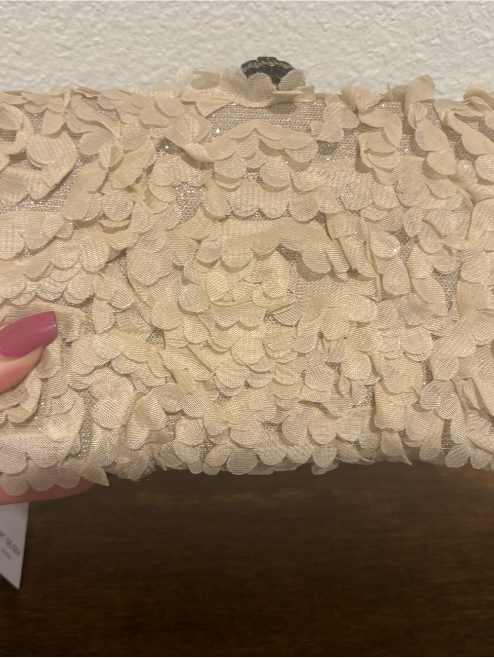 Kurt Geiger cream floral ruffle frame clutch - Picture 9 of 13